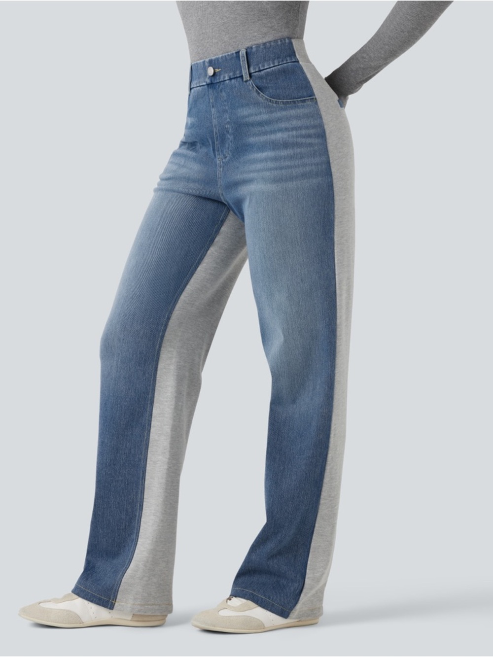 Halara Flex Color Block High Waisted Straight Leg Jeans Small NWT Full Length - Picture 2 of 6